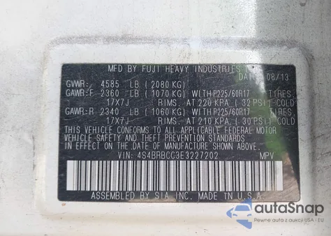 2014 Subaru Outback 2.5I Premium from USA, damaged, VIN 4S4BRBCC3E3227202